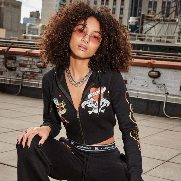 LKS Skull Black Zip Front Cropped Hoodie - Image 2